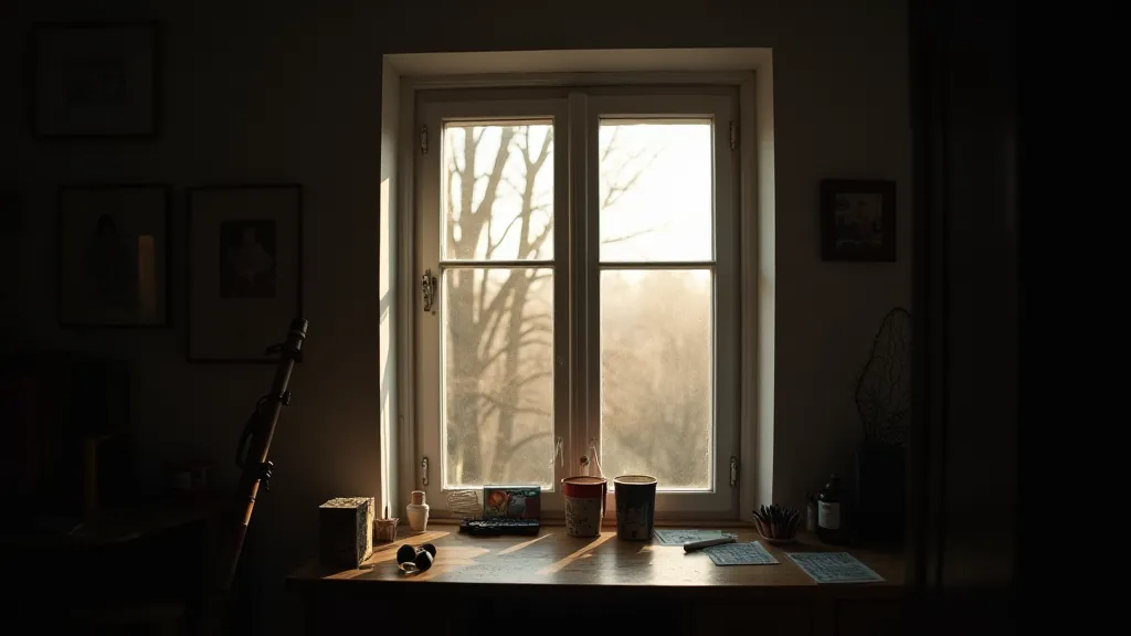 Diffused sunlight entering a darkroom window.