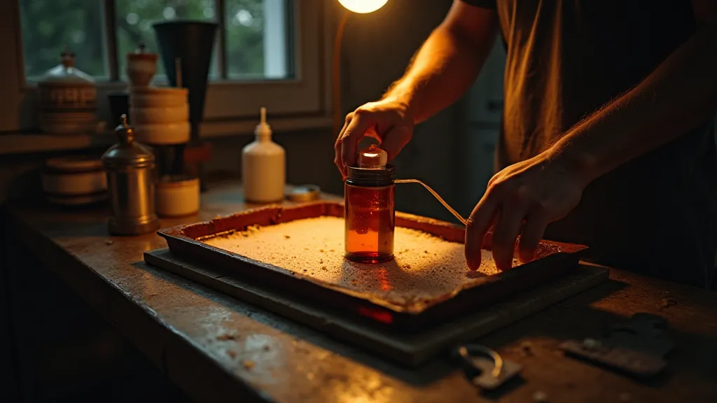 Film being fixed in a darkroom
