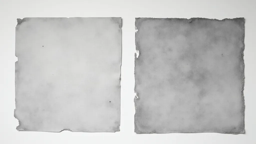 Two sheets of paper for a fog test, showing slight fogging.