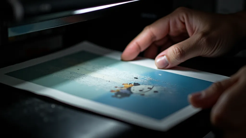 Hand holding a print mask over a photographic print